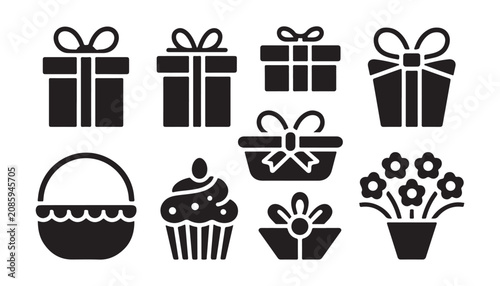 Fotografi Set of various gift box and present icons for holidays and special events celebration vector illustration