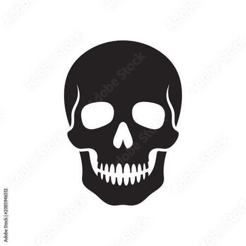 Foto Black skull icon, human skull symbol, death sign, Halloween vector isolated on W