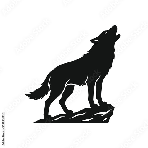 Obraz na plátně Wolf silhouette, howling wolf, black animal icon, wildlife symbol isolated on Wh
