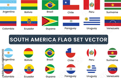 South America Flags Collection Vector Set  Rectangle and Circle Country Flag IconsSouth America Flags Collection Vector Set  Rectangle and Circle Country Flag Icons