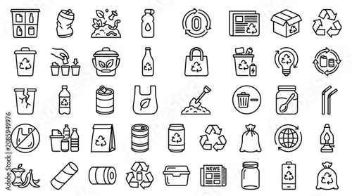 A collection of various eco-friendly and recyclable icons are shown.