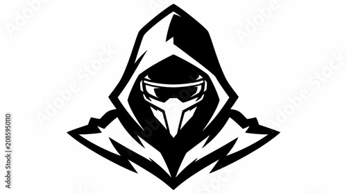 Tableau sur toile Hooded ninja assassin mascot logo black and white