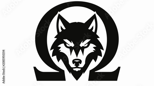 Wolf head inside omega symbol crest logo mascot.