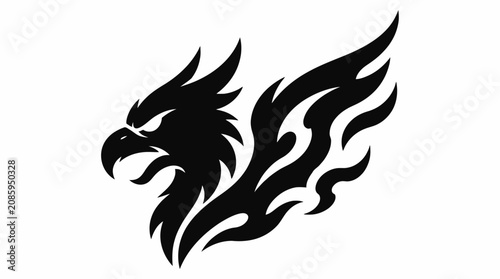 Flaming phoenix bird mascot logo black and white