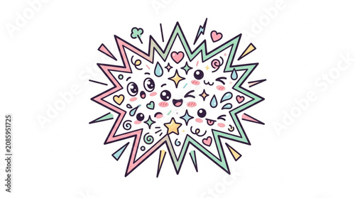 фотографія Cute Kawaii Explosion with Happy Faces and Stars.