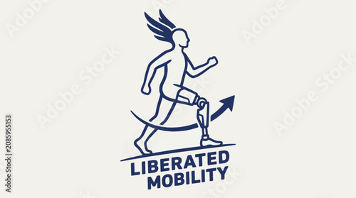 Obraz na plátně Runner with prosthetic leg logo for liberated mobility brand.