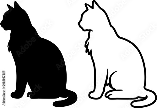 Fotografie minimalist cat outline and silhouette vector