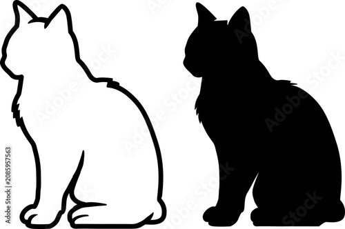 Canvastavla minimalist cat outline and silhouette vector