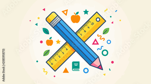 Educational school supplies with crossed pencil and ruler icons.