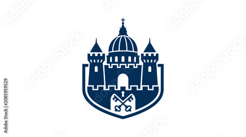 Foto Blue cathedral silhouette icon with keys and castle walls