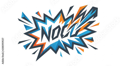 Фотография Explosive comic book style word NO in blue and orange.