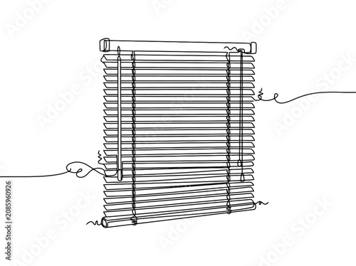 Minimalist blinds drawn with a single continuous line in black and white providing a modern aesthetic and privacy.