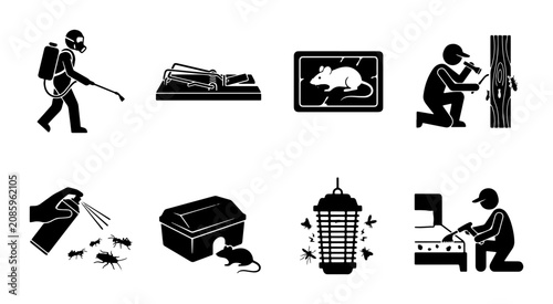 Obraz na plátně Pest Control Icons Set: Extermination, Traps, Insecticides, Rodent Control, Vect