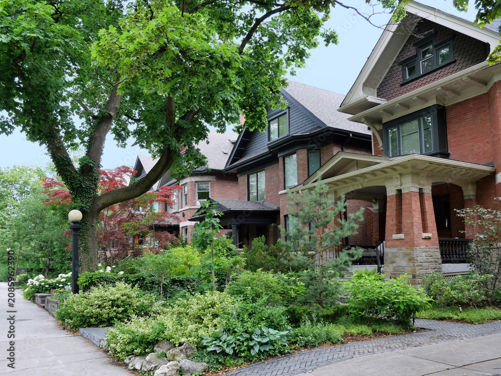 Obraz premium street of large brick houses with gables