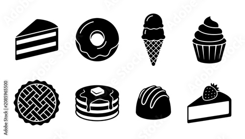 Bild auf Leinwand Sweet Treats Vector Icons: Desserts, Pastries, Cakes, Donuts, Ice Cream, Pie, Ch