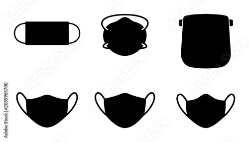 Konstfotografi Face Mask Icons Set: Protective Gear, Medical Masks, Face Shields, Virus Protect