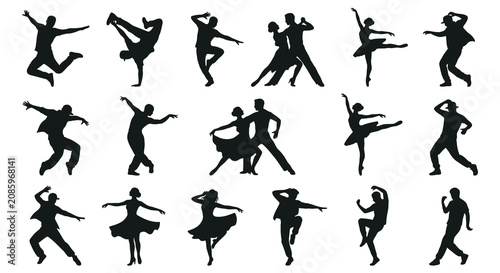 Bild auf Leinwand Dancing figures silhouette collection on a white background