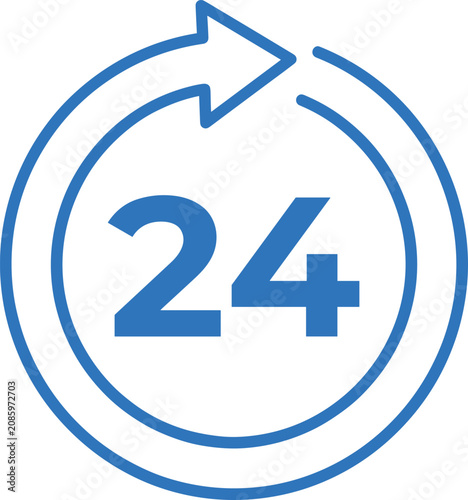 Obraz na plátně Blue twenty four hours customer support service icon, circular arrow loop badge for business vector