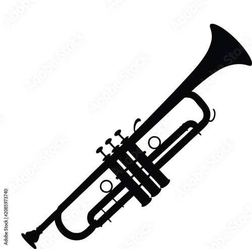 Photography Brass trumpet musical wind instrument silhouette vector illustration for jazz co