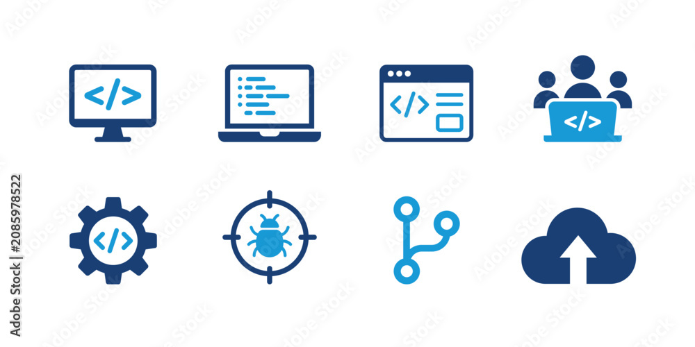 Tableau sur toile Software Development Icons Vector Set – Flat Coding, Programming, Web Developmen