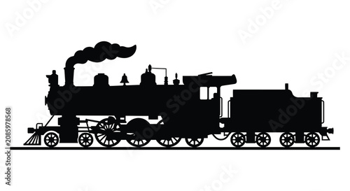 Konstfotografi Steam locomotive silhouette against a white background detailed railway transpor