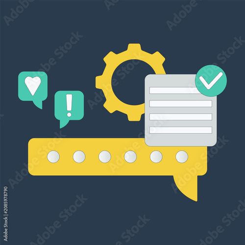 Task management concept with progress bar, checklist, approval icon and settings. Workflow and productivity illustration.