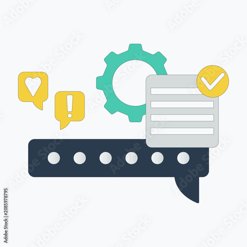 Task management concept with progress bar, checklist, approval icon and settings. Workflow and productivity illustration.