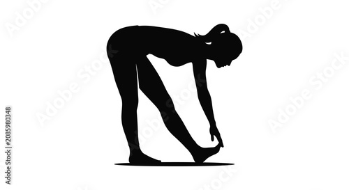 Konstfotografi Silhouette Of Woman Stretching Black Shape On White Background