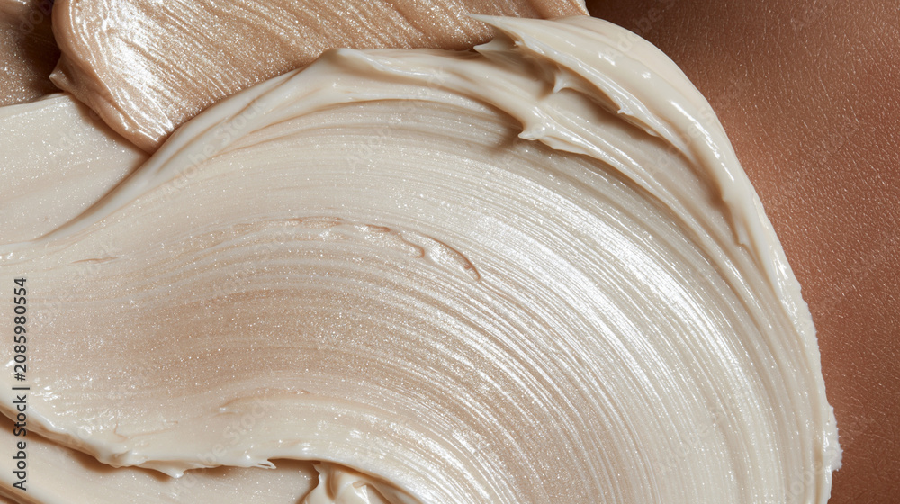 Obraz premium Cream swirl smear with spatula texture, shiny cosmetic macro