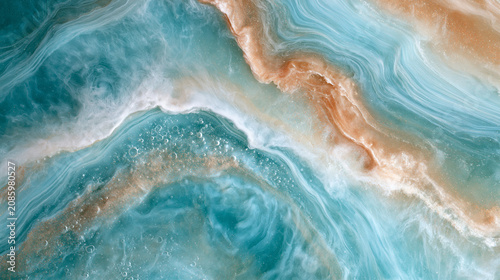 Abstract ocean-like resin texture with foamy white edges