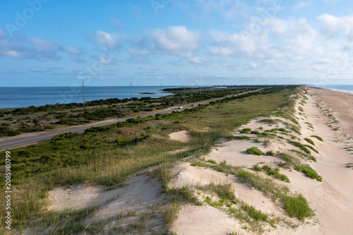 Aerial View of the Dunes and Highway 12 Road on Hatteras Island Outer Banks North Carolina