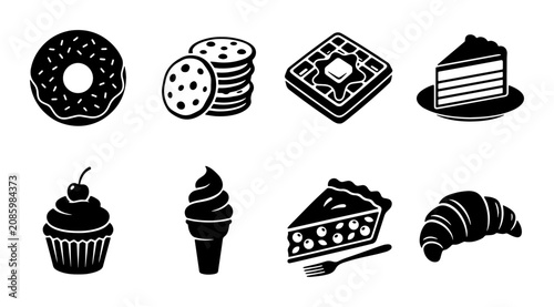 Foto Sweet Treats Vector Icons: Donut, Cookies, Waffle, Cake, Cupcake, Ice Cream, Pie
