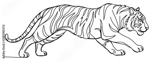 Принти на полотні Tiger walking and prowling in continuous line art style