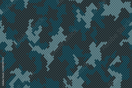 Full Seamless teal black camo halftone background. Cool dotted camouflage patches create a modern tactical print for fabric, sportswear, bags and wallpaper.