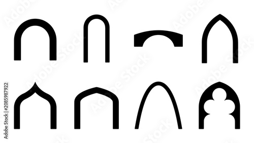 Cuadro en lienzo Architectural Arches Vector Set: Gothic, Romanesque, Islamic, Modern Styles