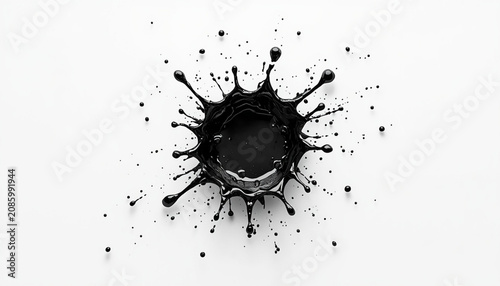 Minimalist Black Ink Splash Abstract Isolated on White Background
