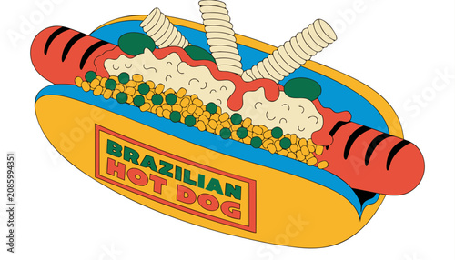 Obraz na plátně Very beautiful realistic vector illustration of a Brazilian Hot Dog featuring a