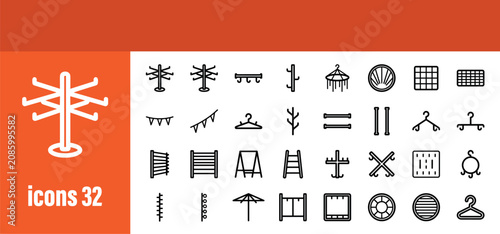 Obraz na płótnie Clothes Drying Racks and Laundry Drying Line Icons