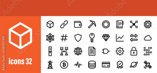 Фотография Cryptocurrency and Blockchain Outline Icons Set