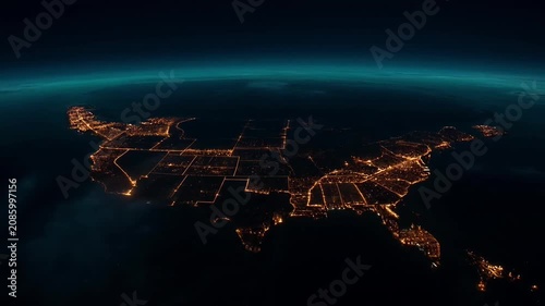 Glowing cities illuminate the United States from space at night, highlighting vast networks of light.
