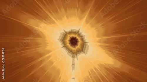 Sun shining in a clear blue sky with numerous sunrays radiating outward, creating a warm and bright atmosphere