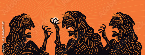 Tableau sur toile the graeae three ancient sisters sharing one eye in greek mythology