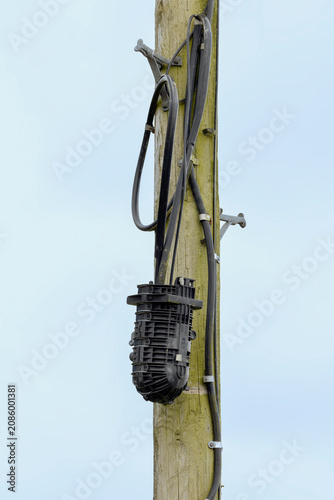 Obraz na plátně Fibre optic splice closure mounted on telecommunications utility pole