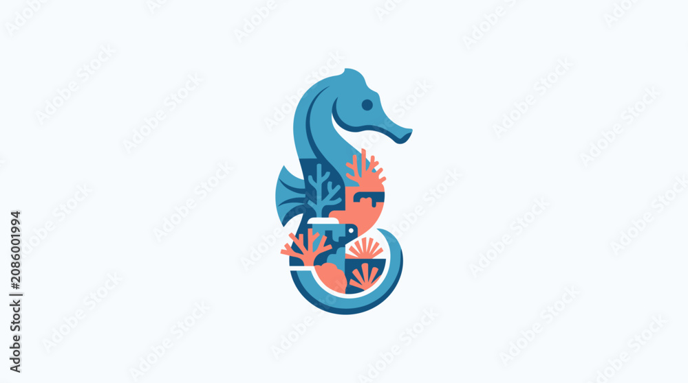 Fototapeta premium An artistic concept illustration portraying a seahorse silhouette intricately filled with abstract coral formations, symbolizing the delicate balance of aquatic ecosystems and marine life
