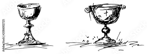 Fotografía Ornate chalice and holy communion cup for religious ceremonies ink sketch style