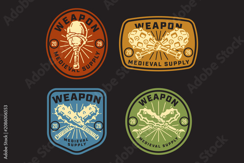 Photography Medieval mace retro badge logo set for medieval weapon