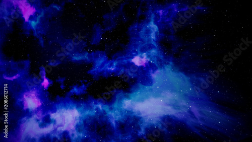 Purple Nebula Clouds in Starry Deep Space