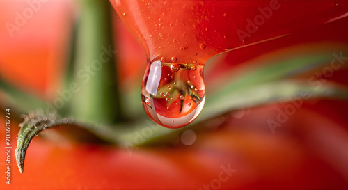 Macro shot of a water droplet on a vibrant red aloe vera leaf tip