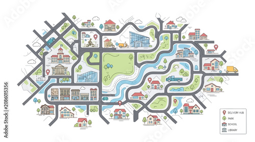 фотографія Detailed city map with roads, parks, buildings, and various transportation routes