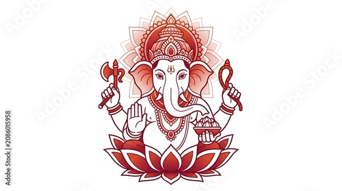 Lord Ganesha vector illustration with red gradient shading and mandala background